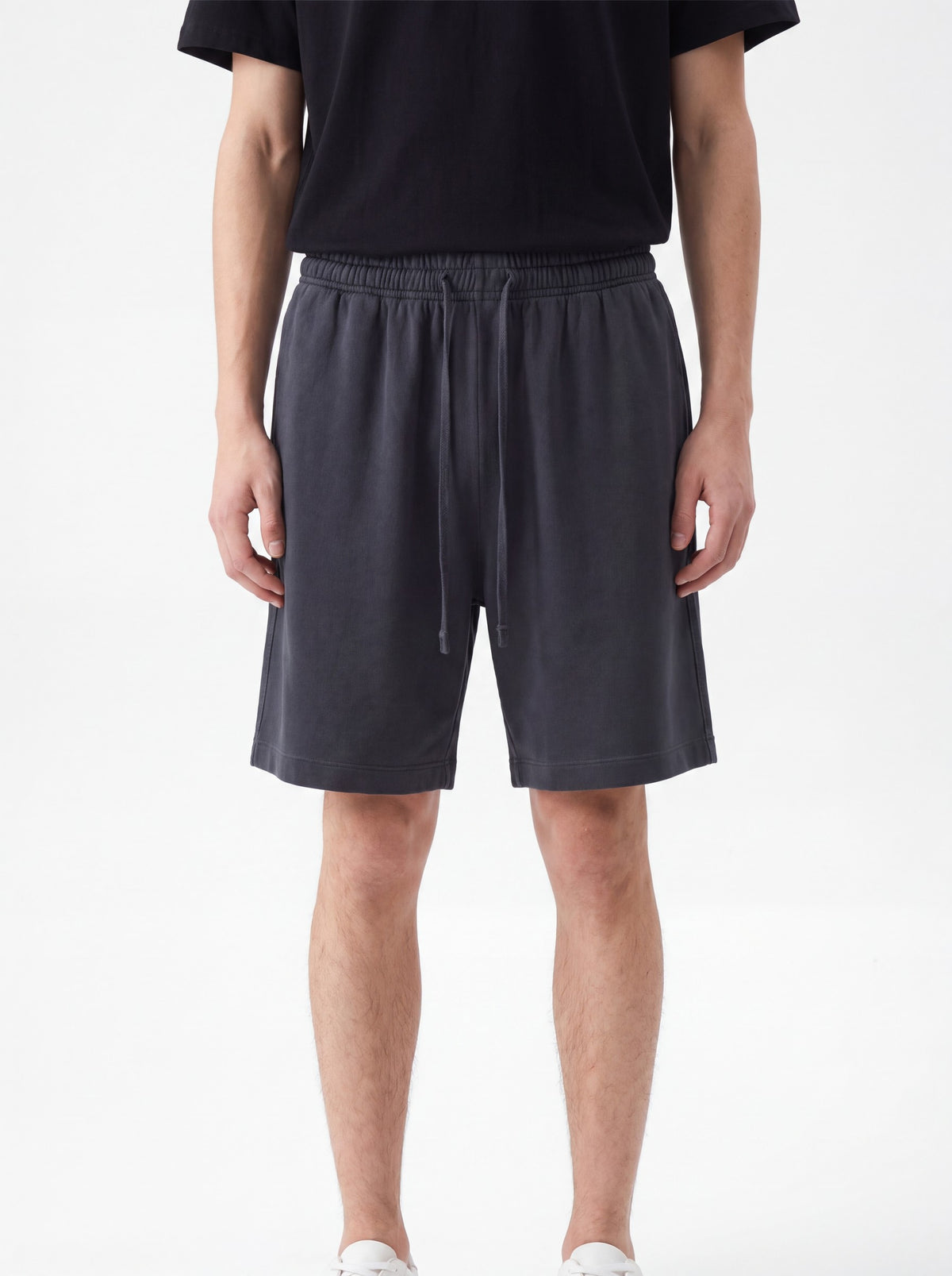 AFS Classic Shorts worn - charcoal grey cotton, relaxed mid-thigh length